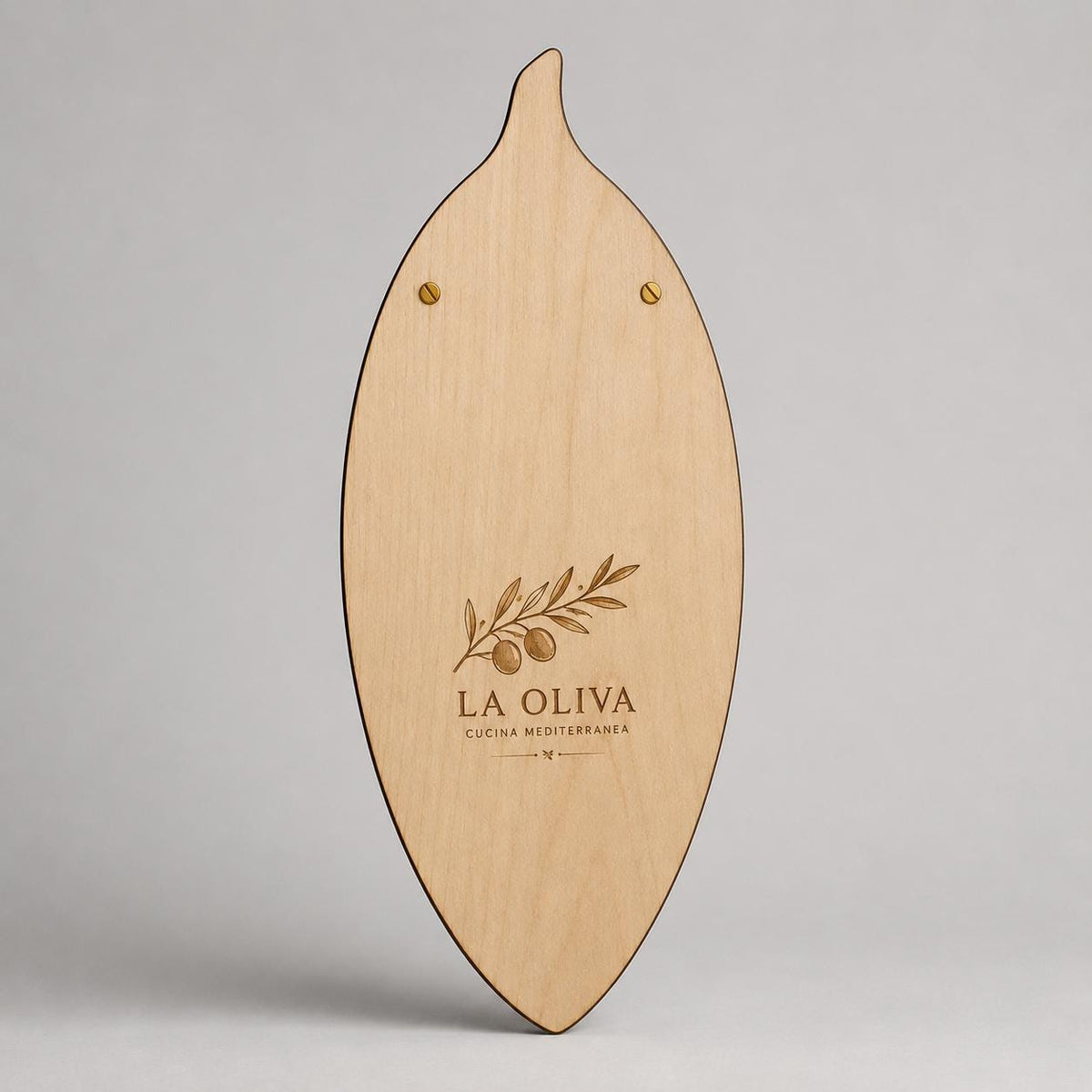 Portamenu in Legno a Forma di foglia di oliva ebano, Tavoletta per Ristorante mediterraneo, Clipboard Personalizzata Incisione Logo