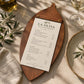 Portamenu in Legno a Forma di foglia di oliva ebano, Tavoletta per Ristorante mediterraneo, Clipboard Personalizzata Incisione Logo