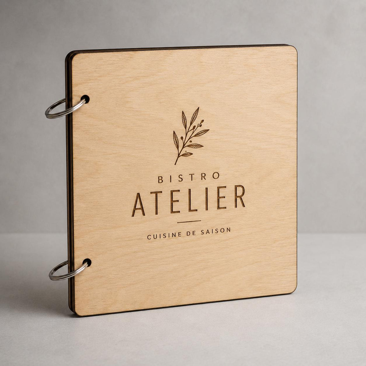 Portamenu in Legno Quadrato 22x22 cm Personalizzato, Cartellina a Libro con Anelli per Ristorante e Bar, Copertina Menu con Incisione