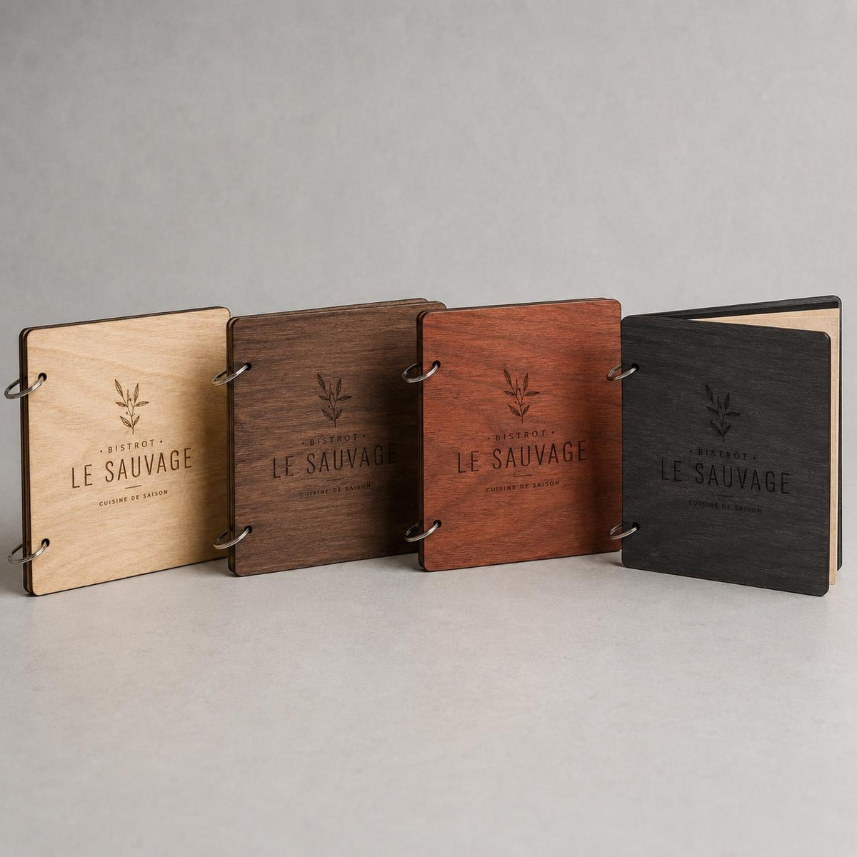 Portamenu in Legno Quadrato 22x22 cm Personalizzato, Cartellina a Libro con Anelli per Ristorante e Bar, Copertina Menu con Incisione