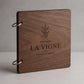 Portamenu in Legno Quadrato noce 22x22 cm Personalizzato, Cartellina a Libro con Anelli per Ristorante e Bar, Copertina Menu con Incisione