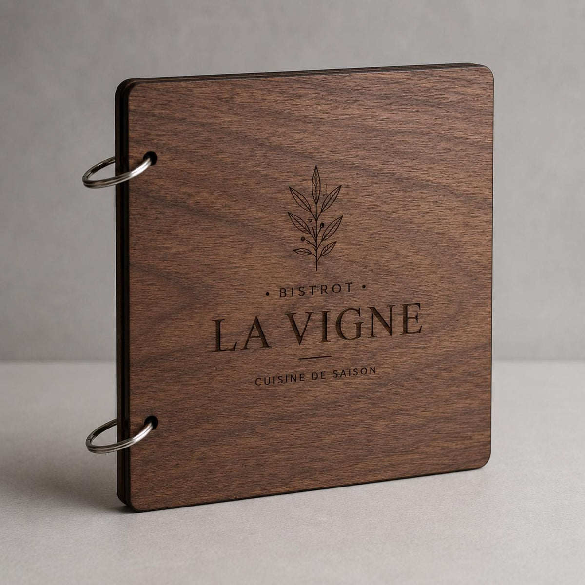Portamenu in Legno Quadrato ebano 22x22 cm Personalizzato, Cartellina a Libro con Anelli per Ristorante e Bar, Copertina Menu con Incisione