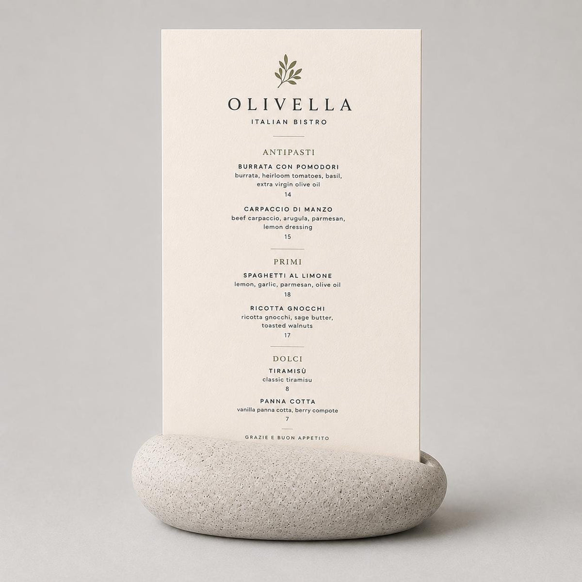 Portamenu Design Sasso in Stampa 3D, Segnatavolo Organico PLA Effetto Pietra, Espositore Menu Minimalista per Ristorante Bistro Caffetteria