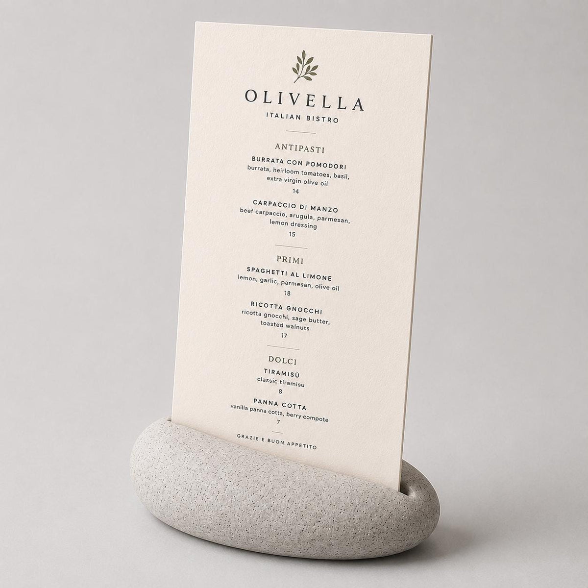 Portamenu Design Sasso in Stampa 3D, Segnatavolo Organico PLA Effetto Pietra, Espositore Menu Minimalista per Ristorante Bistro Caffetteria