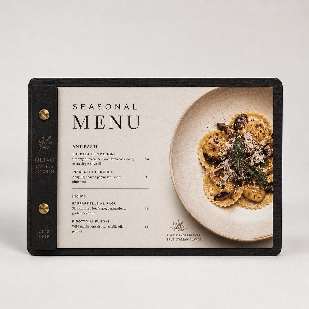 Portamenu in Legno orizzontale ebano Formato A4 a5 Tavoletta per Ristorante Pizzeria e Trattoria, Clipboard Personalizzata Incisione Logo