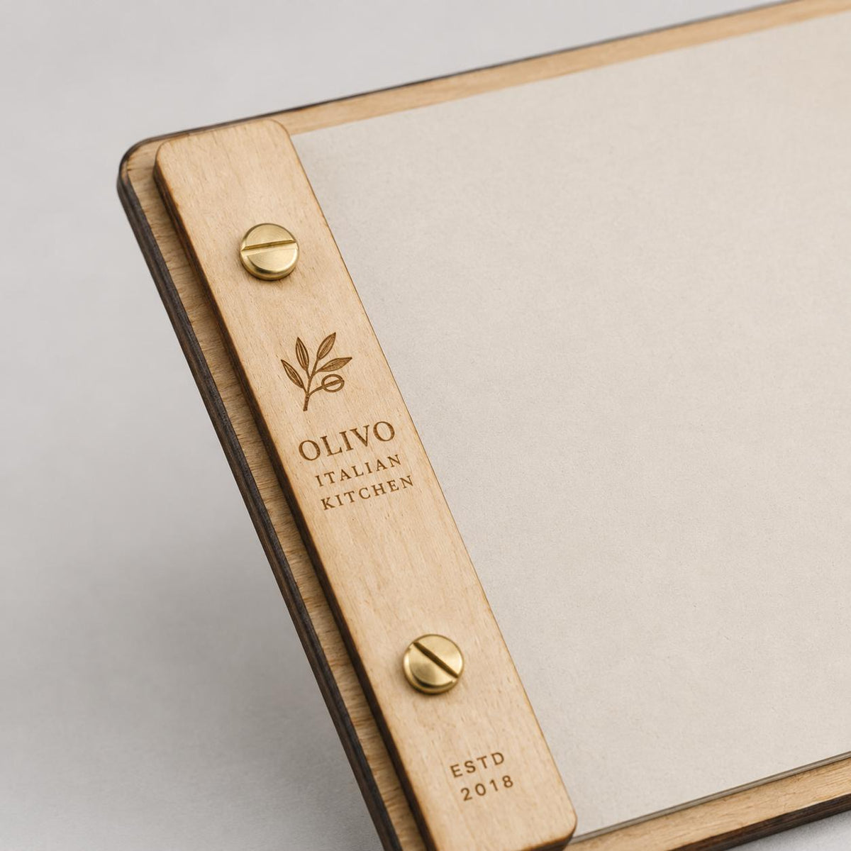 Portamenu in Legno orizzontale Formato A4 o a5 Tavoletta per Ristorante Pizzeria e Trattoria, Clipboard Personalizzata Incisione Logo