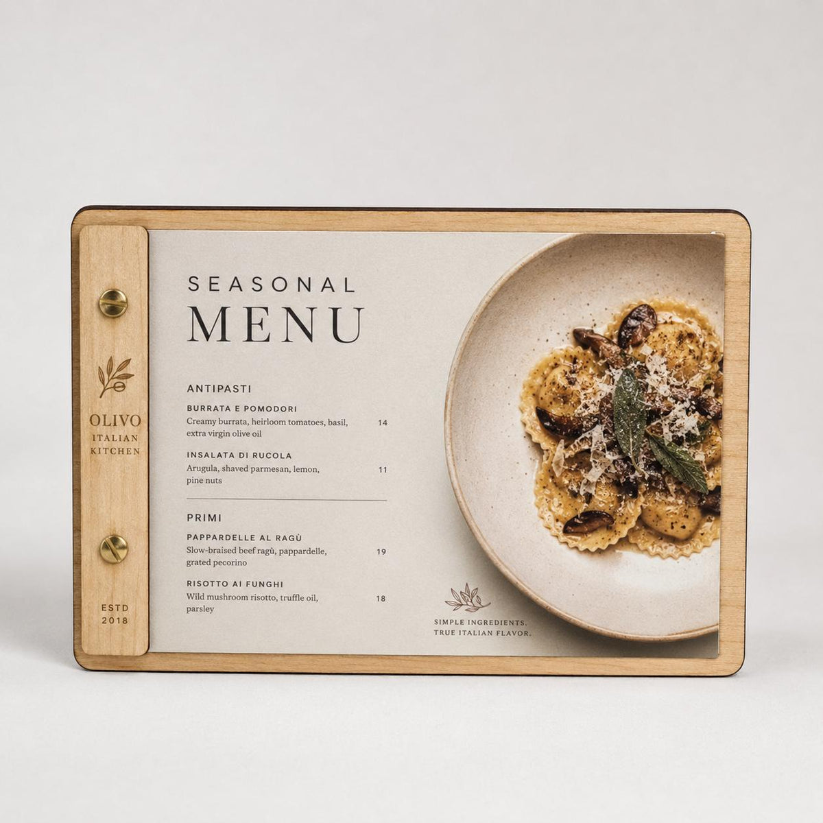Portamenu in Legno orizzontale Formato A4 o a5 Tavoletta per Ristorante Pizzeria e Trattoria, Clipboard Personalizzata Incisione Logo