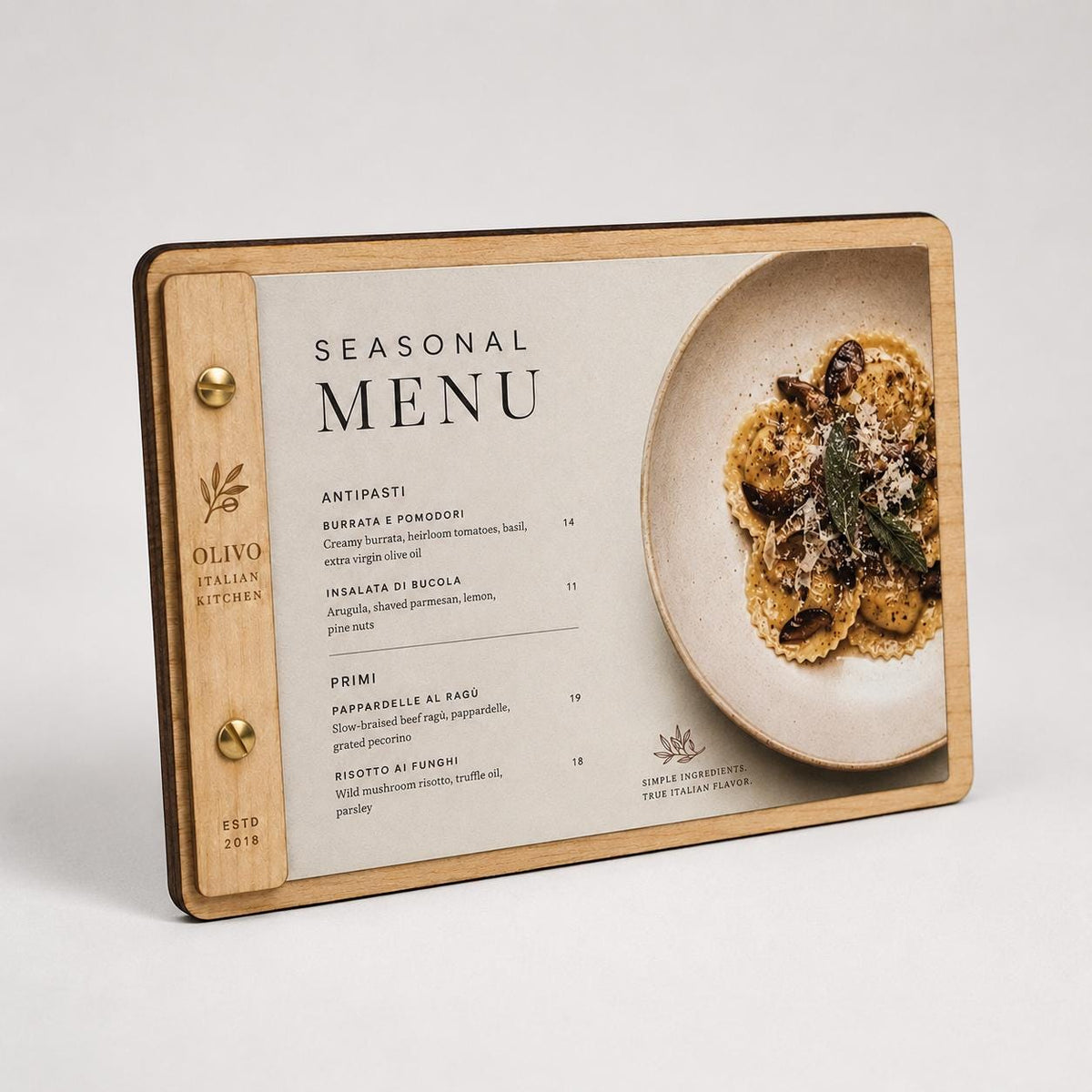 Portamenu in Legno orizzontale Formato A4 o a5 Tavoletta per Ristorante Pizzeria e Trattoria, Clipboard Personalizzata Incisione Logo