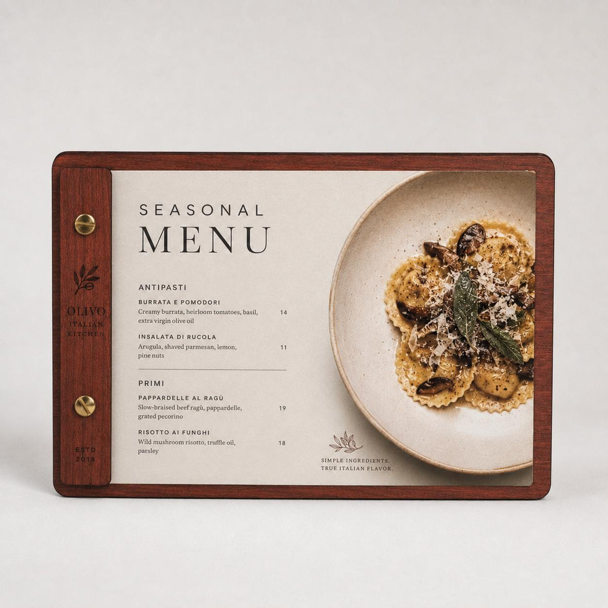 Portamenu in Legno orizzontale ebano Formato A4 a5 Tavoletta per Ristorante Pizzeria e Trattoria, Clipboard Personalizzata Incisione Logo