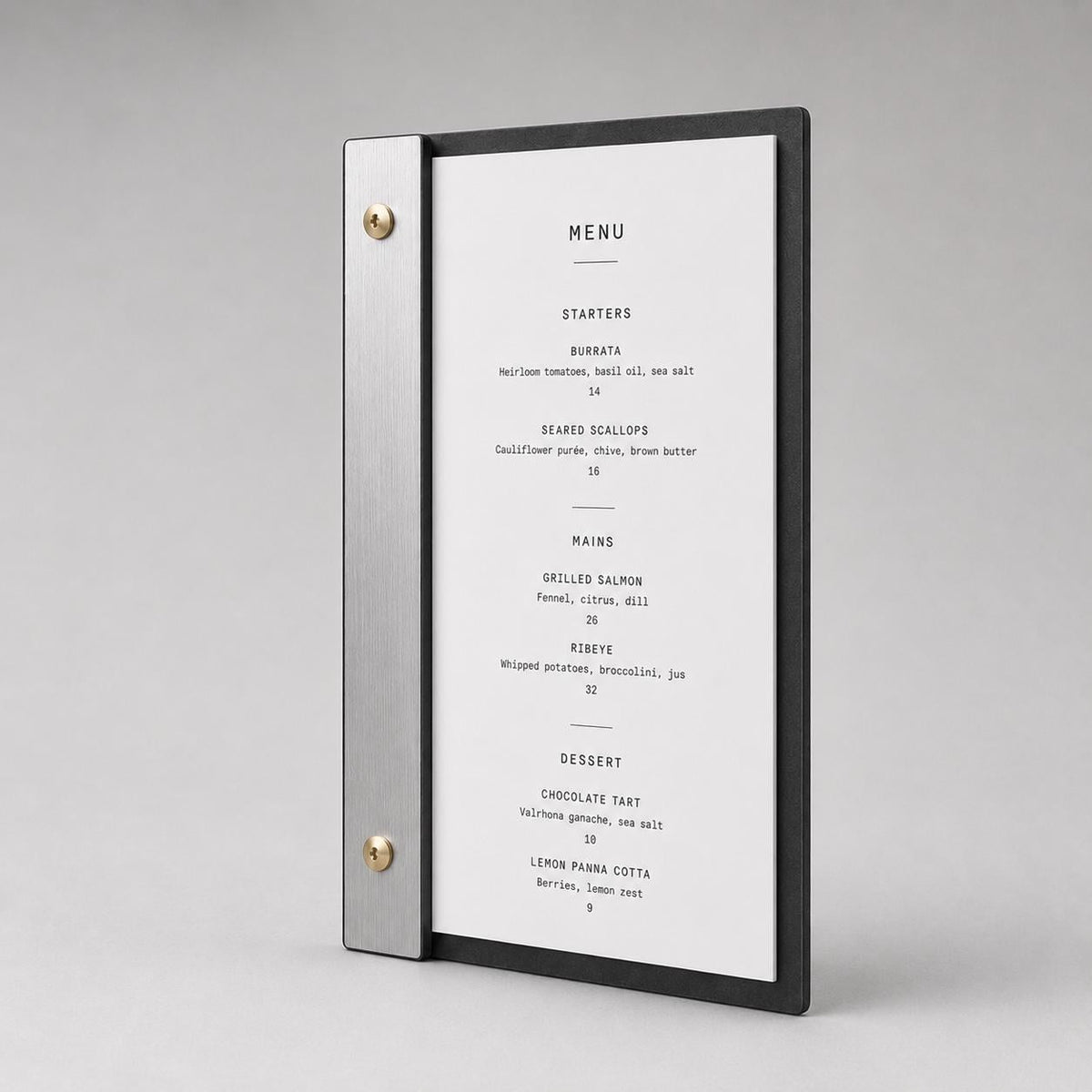 Portamenu luxury effetto ottone spazzolato Formato A4 Tavoletta per Ristorante Pizzeria e Trattoria, Personalizzato Incisione Logo