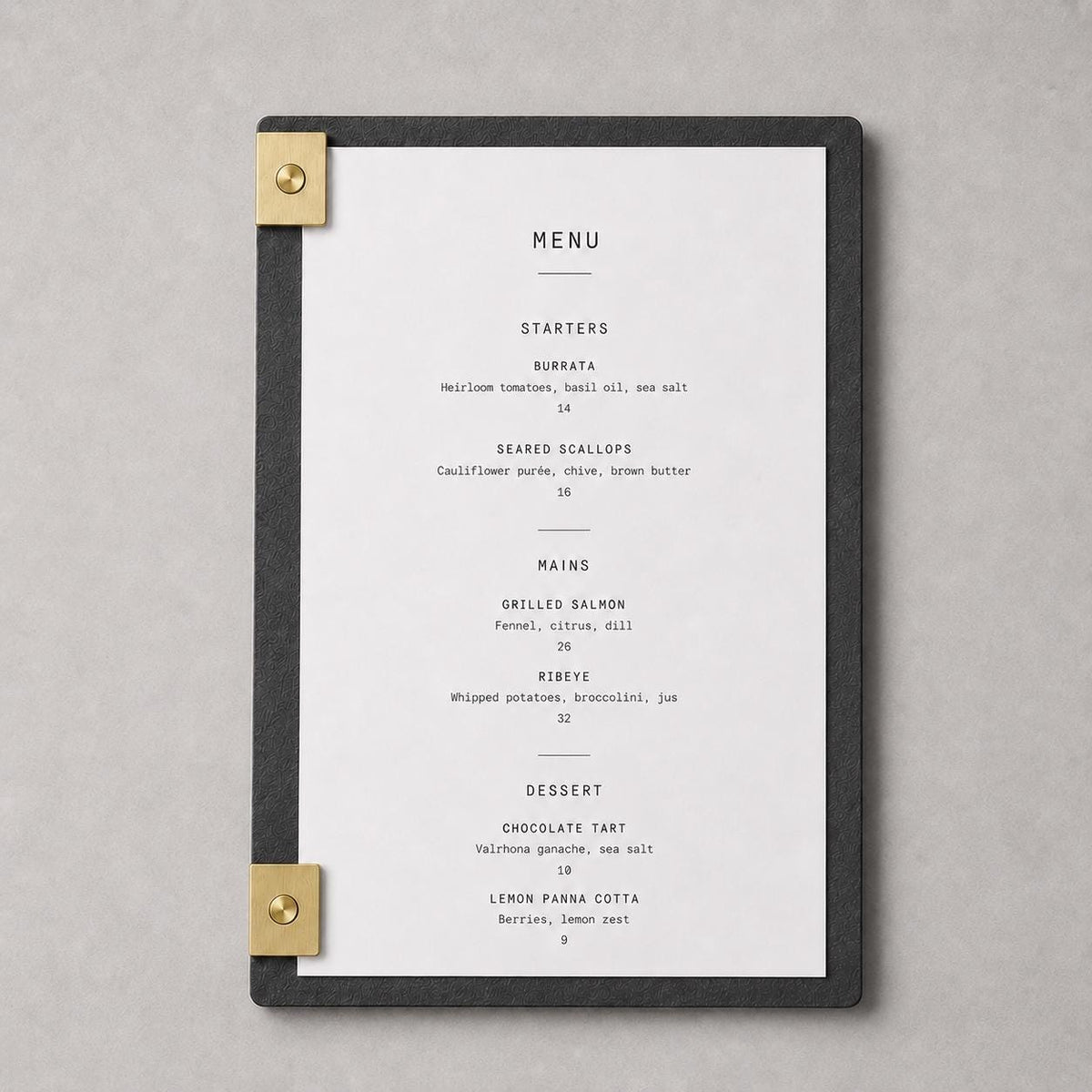Portamenu design effetto acciaio spazzolato Formato A4 Tavoletta per Ristorante Pizzeria e Trattoria, Personalizzato Incisione Logo