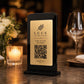 Supporto QR Code da tavolo in plexiglas nero con targhetta acciaio ottone o bianco incisa per ristorante bar hotel