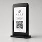 Supporto QR Code da tavolo in plexiglas nero con targhetta acciaio ottone o bianco incisa per ristorante bar hotel