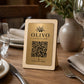 Supporto QR Code da tavolo in plexiglas nero con targhetta ottone o bianco incisa per ristorante bar hotel