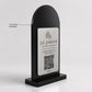 Supporto QR Code da tavolo in plexiglas nero con targhetta ottone o bianco incisa per ristorante bar hotel