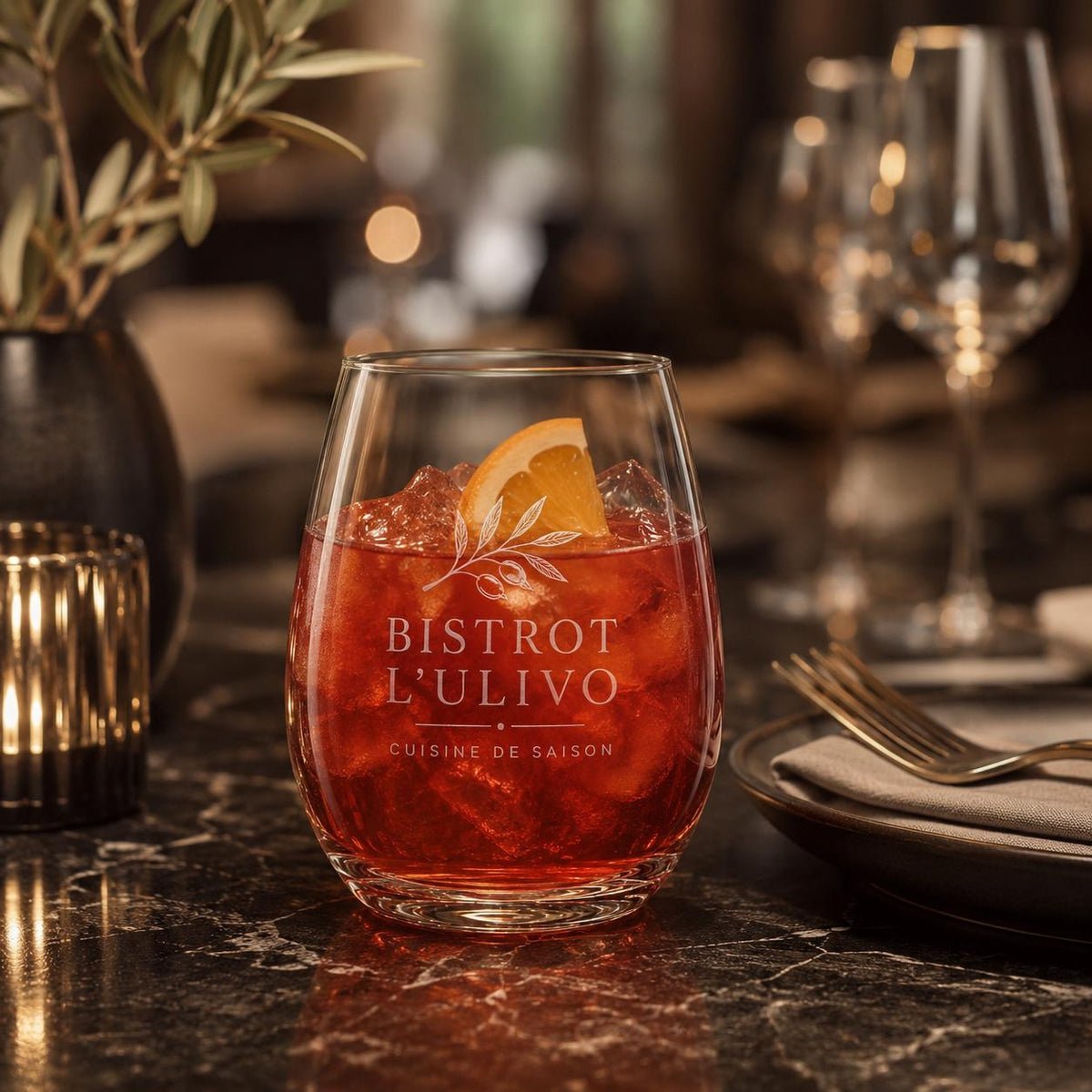 Set 12 Bicchieri Bassi Personalizzati Incisione Logo, Tumbler Mini 22,5 cl per Osteria Ristorante Bar, Bicchieri dVino e Acqua Incisi Laser