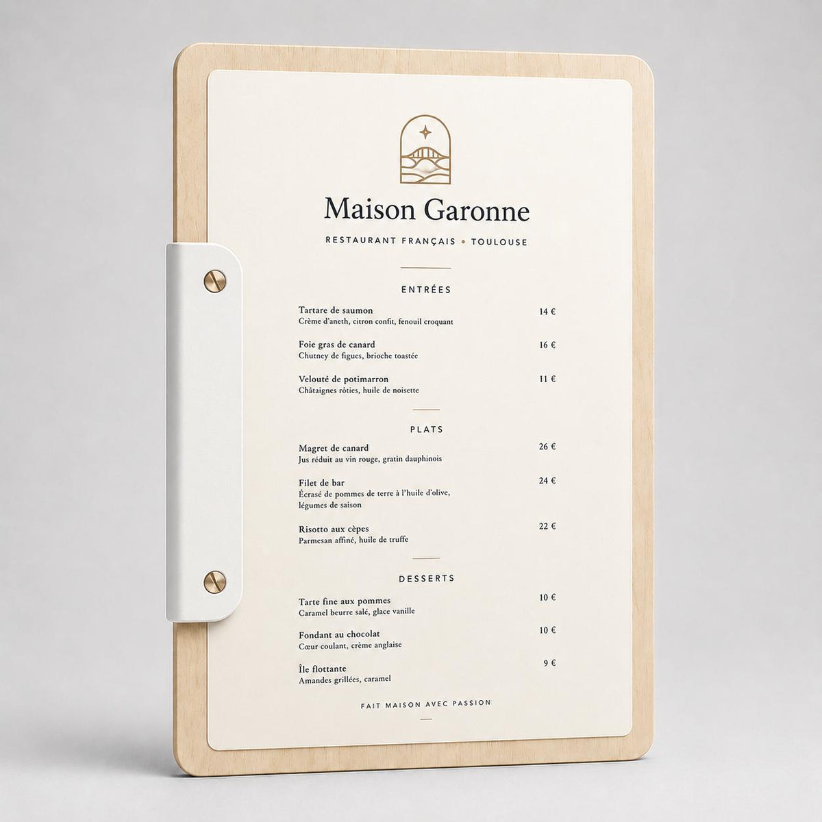 Portamenu a bacchetta moderno Formato A4 Tavoletta per Ristorante Pizzeria e Trattoria, Personalizzato Incisione Logo