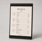 portamenu con elastico A4 in legno scuro per fogli supporto menu inciso, cartella menu ristorante, pannello menu, libro menu, copertina menu