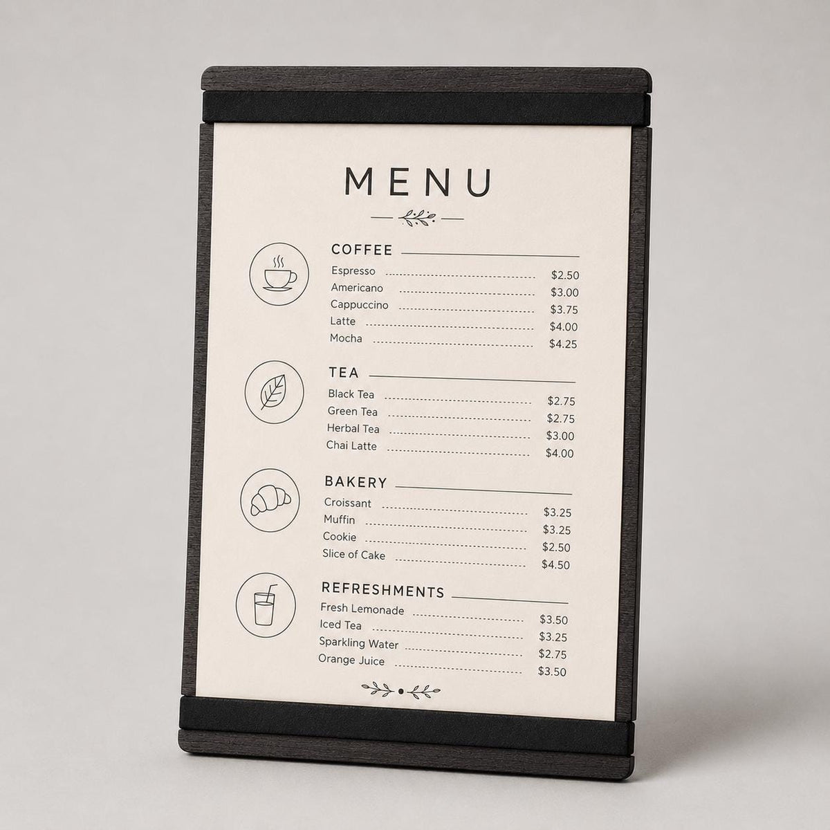 portamenu con elastico A4 in legno scuro per fogli supporto menu inciso, cartella menu ristorante, pannello menu, libro menu, copertina menu
