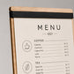 portamenu con elastico A4 in legno scuro per fogli supporto menu inciso, cartella menu ristorante, pannello menu, libro menu, copertina menu
