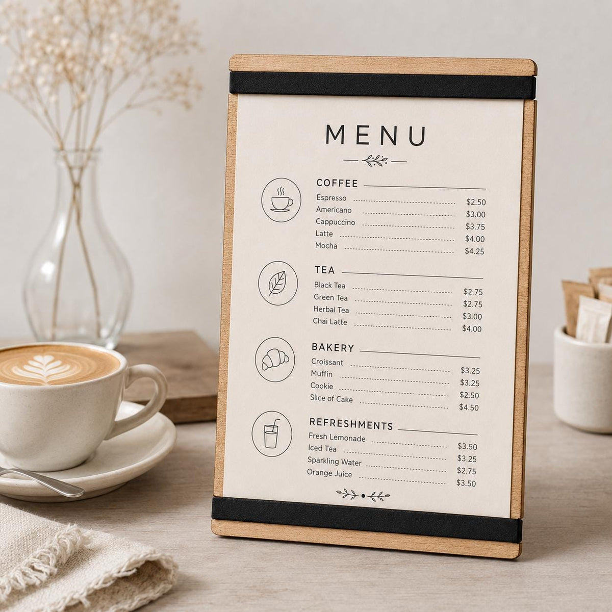 portamenu con elastico A4 in legno scuro per fogli supporto menu inciso, cartella menu ristorante, pannello menu, libro menu, copertina menu