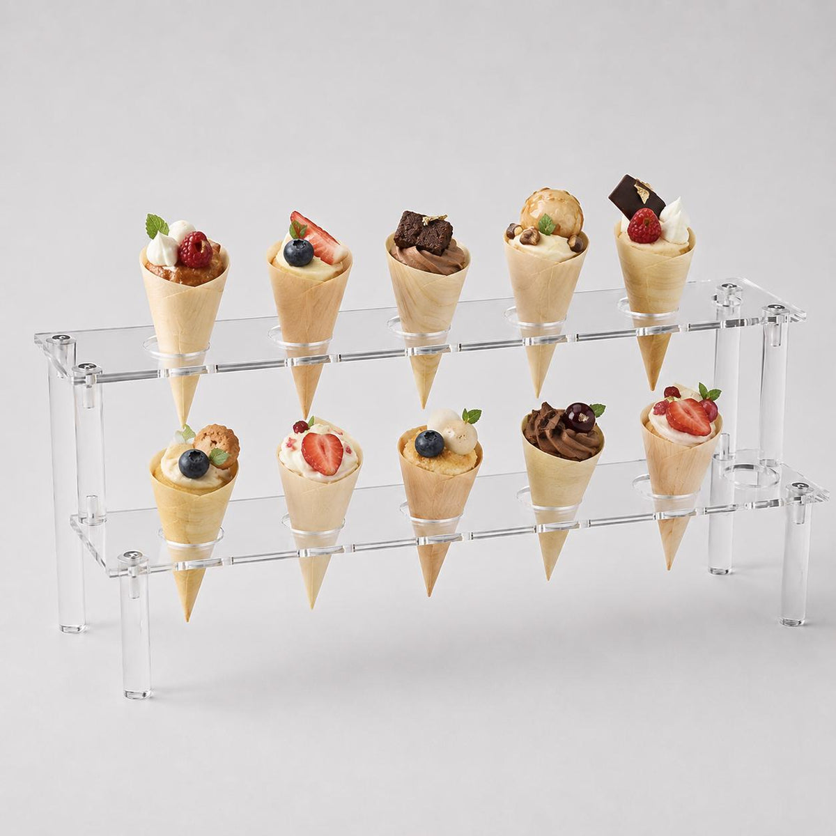 Supporto per coni gelato , supporto acrilico per coni gelato con 12 fori supporto a due livelli in acrilico per cupcake, popcorn, ristorante