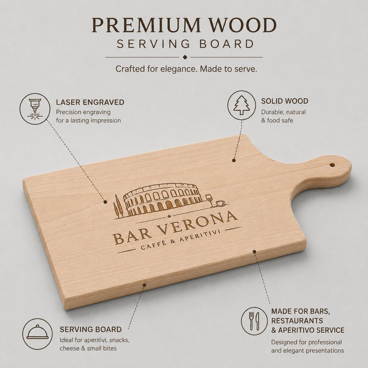 Set 10 Taglieri da Cucina con Manico, 100% Legno Faggio, Perfetto per Tagliare Servire,Dimensioni 40x20x2hcm, Alta Resistenza, Made in Italy