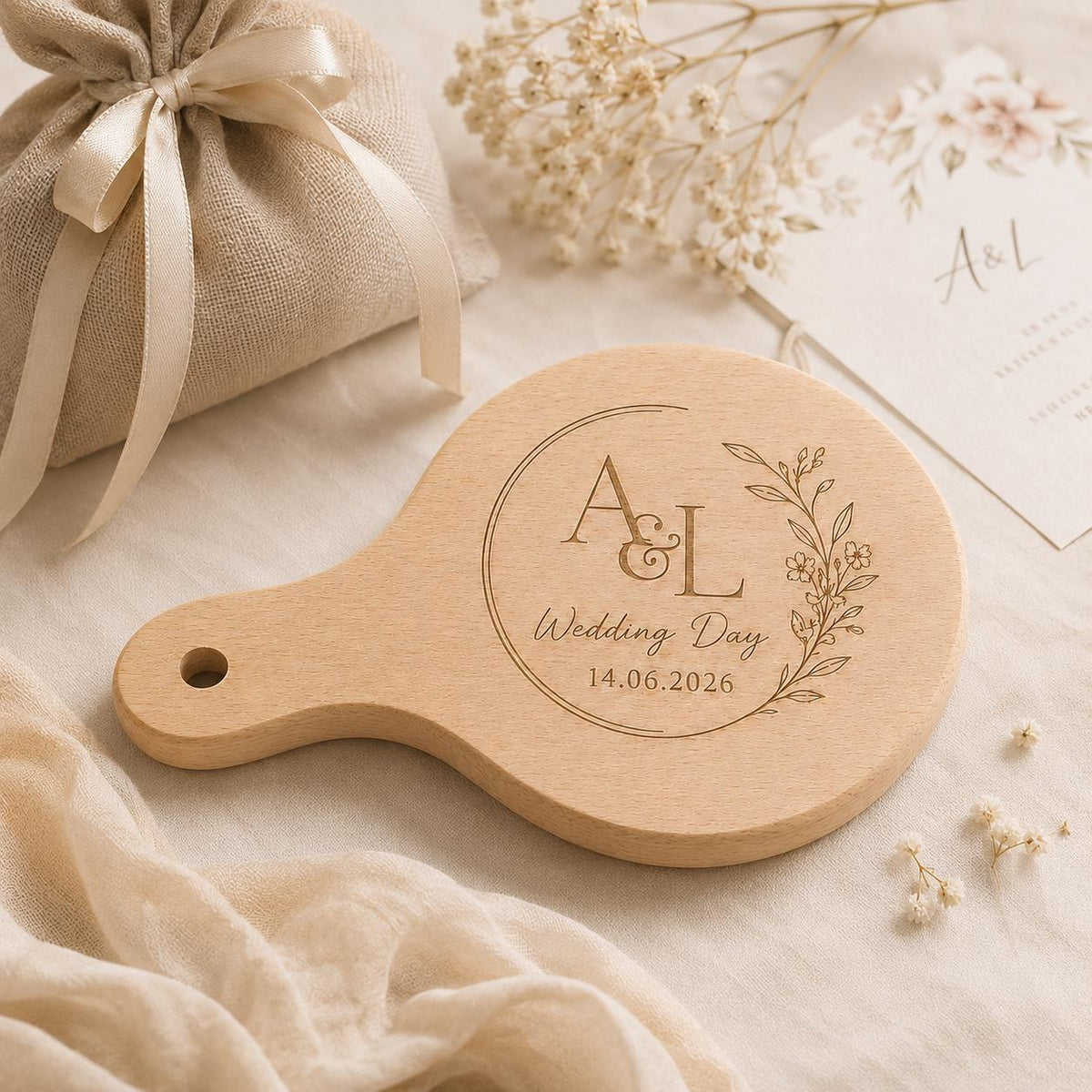 50 pezzi Bomboniera Matrimonio Tagliere in Legno Personalizzato, Mini Taglierino Manico Inciso a Laser, Regalo Invitati Nozze e Anniversario