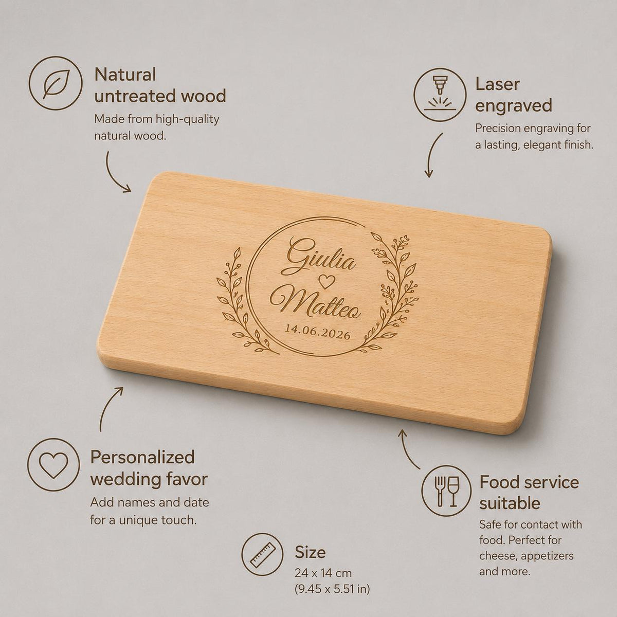 50 pezzi Bomboniera Matrimonio Tagliere in Legno Personalizzato, Mini Taglierino Manico Inciso a Laser, Regalo Invitati Nozze e Anniversario