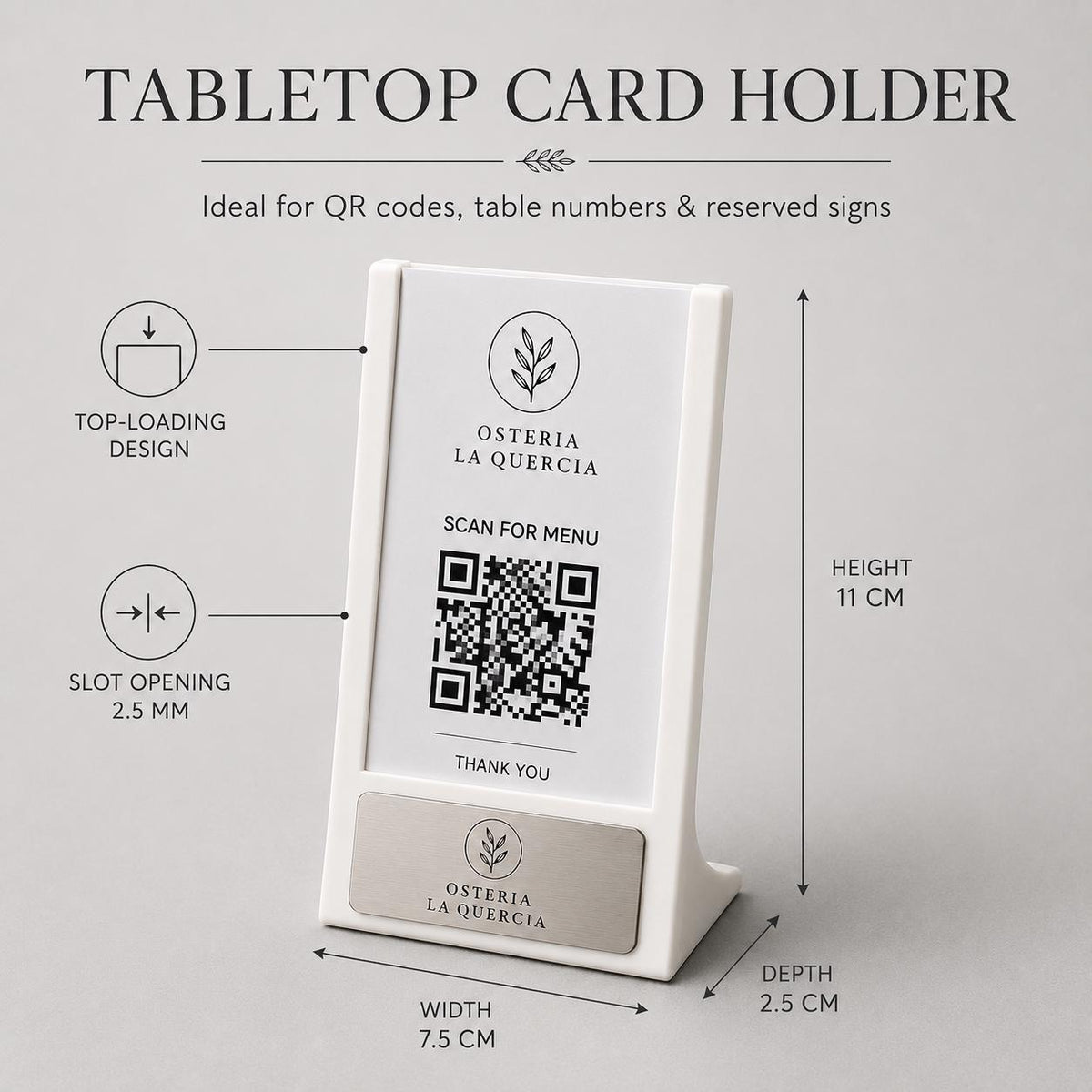Supporto per numeri da tavolo con inserto sostituibile – Supporto stampato in 3D per codici QR, menu e segnaletica per eventi