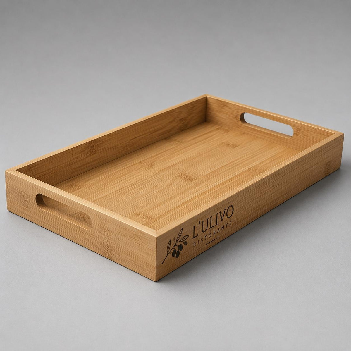 Vassoio in Legno con Maniglie 38x25 cm, Vassoio Rettangolare in Bambù per Servire Cibo, Colazione e Caffè, Vassoio da Portata Robusto