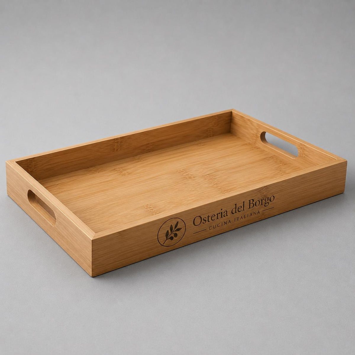 Vassoio in Legno con Maniglie 38x25 cm, Vassoio Rettangolare in Bambù per Servire Cibo, Colazione e Caffè, Vassoio da Portata Robusto