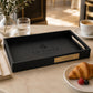 Vassoio rettangolare 40x30x6cm MDF nero personalizzato con incisione laser e targhetta in acciaio o ottone spazzolato per hotel, bar