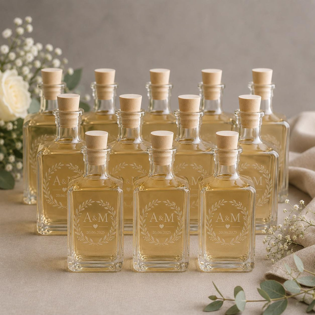 10 Bottigliette Vetro Con Tappo Sughero - 250 ml - Bottiglia Vuota in Vetro per Vino, Liquore, Acqua, Succo di Frutta, Conserve, Latte, Olio