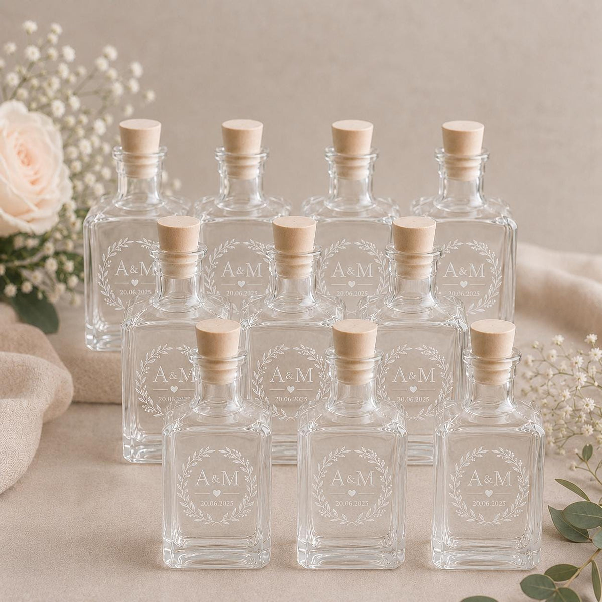 10 Bottigliette Vetro Con Tappo Sughero - 250 ml - Bottiglia Vuota in Vetro per Vino, Liquore, Acqua, Succo di Frutta, Conserve, Latte, Olio