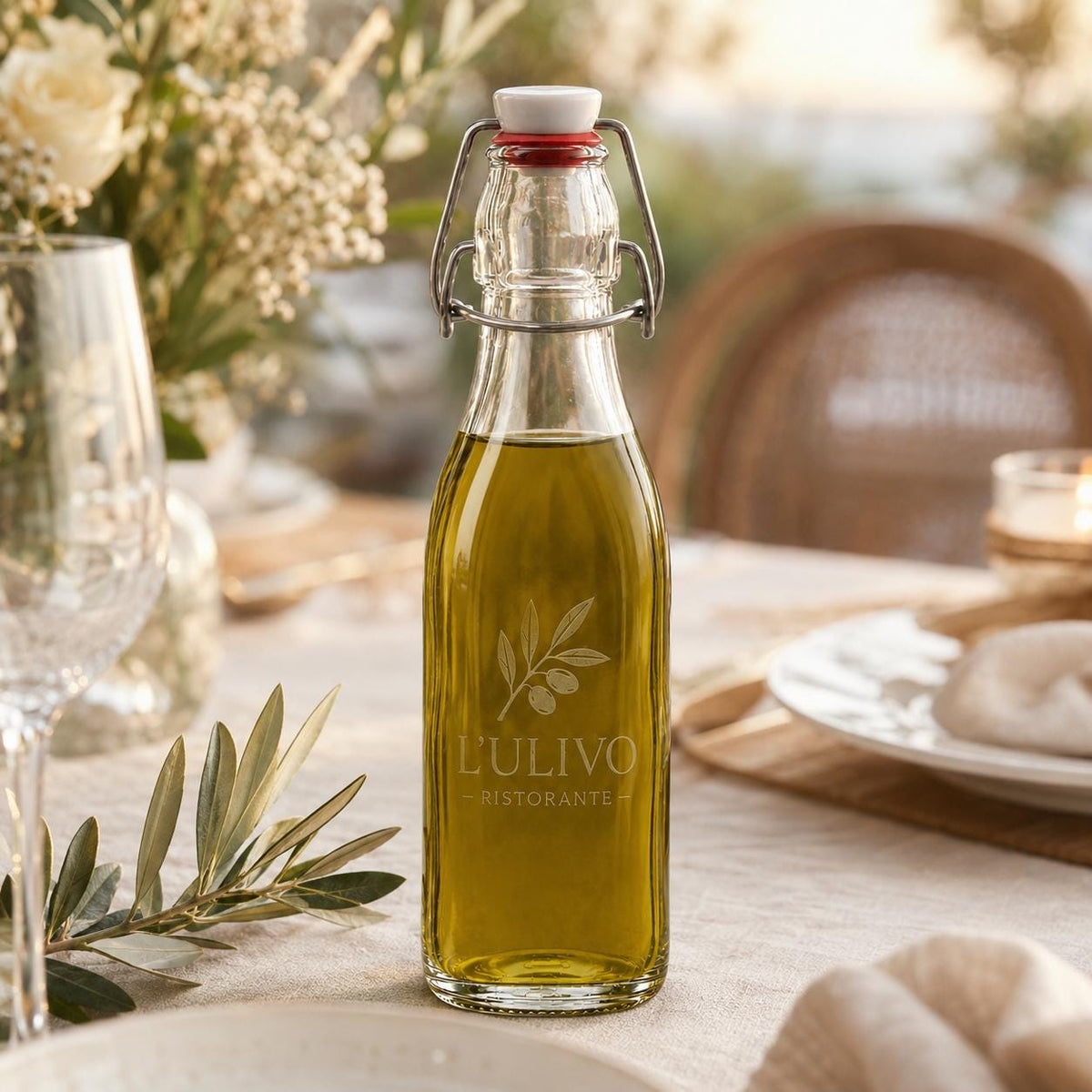 12 bottiglia in vetro quadrata con chiusura meccanica 250 ml (0.25 l) – da riempire per succo, sciroppo, liquore, olio e aceto