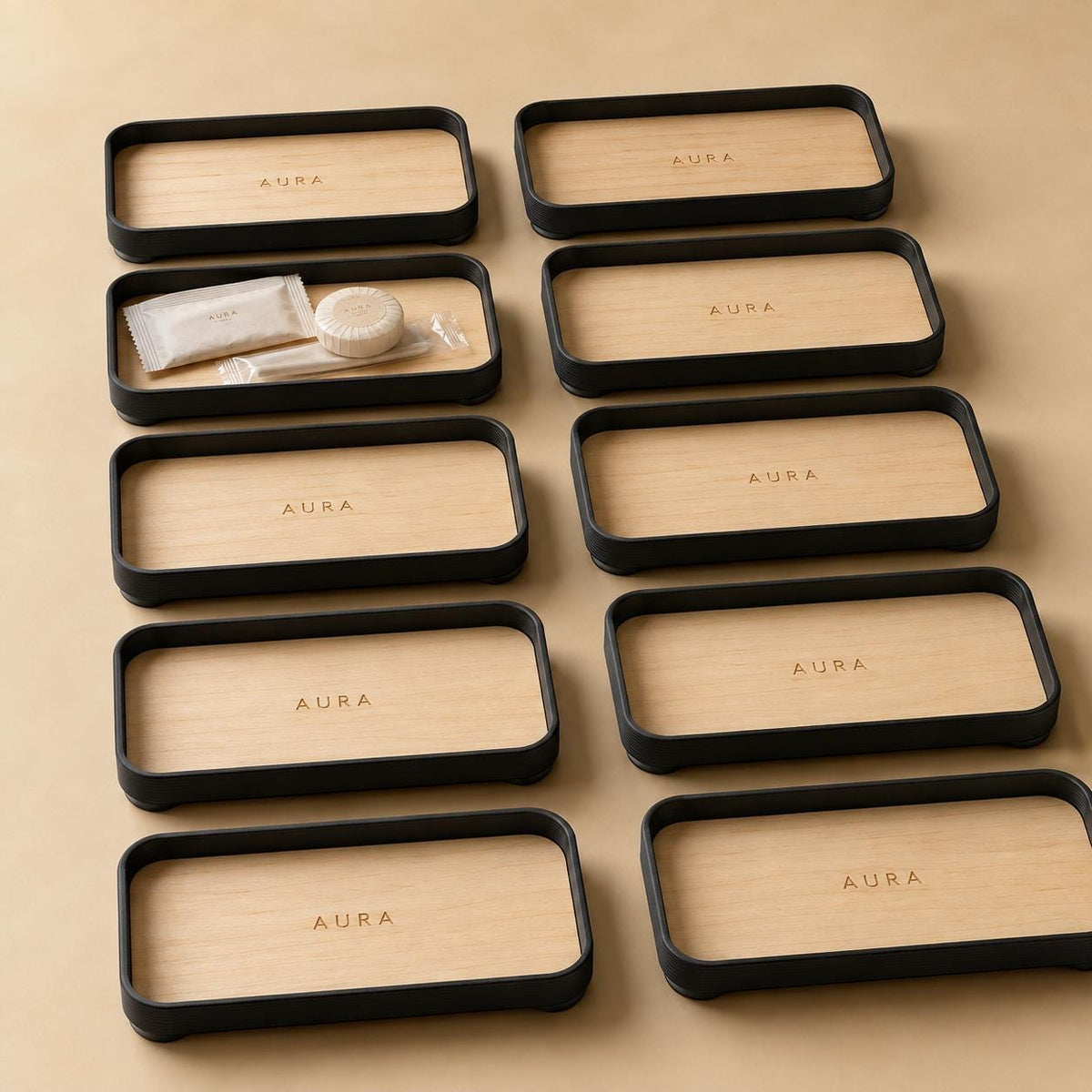 Set da 10 Vassoi Cortesia Personalizzati | PLA e Pioppo per Camere Hotel, B&B e Spa