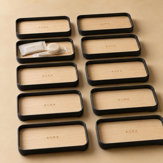 Set da 10 Vassoi Cortesia Personalizzati | PLA e Pioppo per Camere Hotel, B&B e Spa