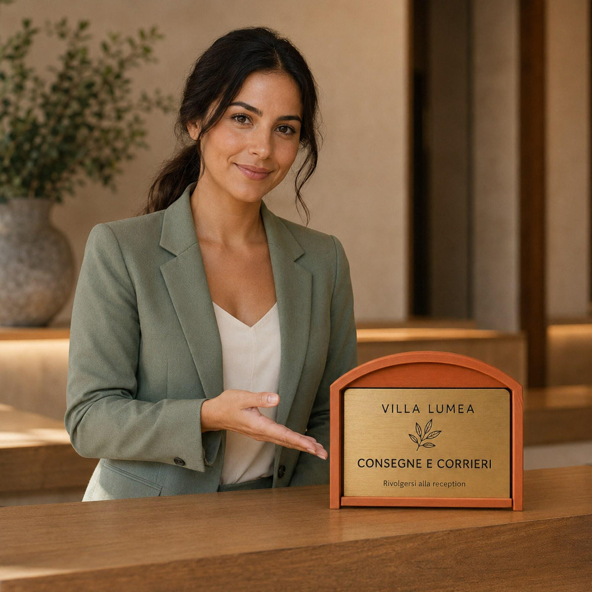 Targa Consegne e Corrieri Personalizzata | Linea Finestra | Segnaletica Hotel Reception in Rowmark e PLA 3D | Pezzo Singolo