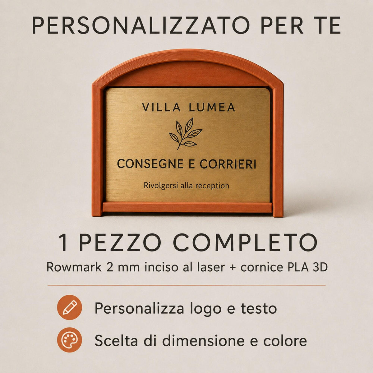 Targa Consegne e Corrieri Personalizzata | Linea Finestra | Segnaletica Hotel Reception in Rowmark e PLA 3D | Pezzo Singolo