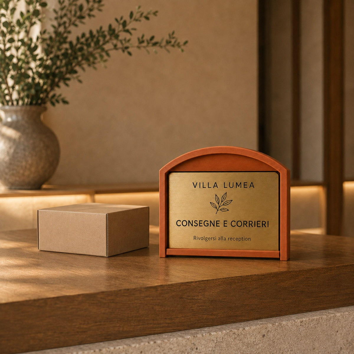 Targa Consegne e Corrieri Personalizzata | Linea Finestra | Segnaletica Hotel Reception in Rowmark e PLA 3D | Pezzo Singolo