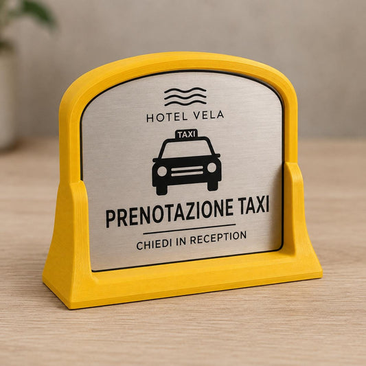 Targa Prenotazione Taxi Personalizzata Linea Tassametro | Segnaletica Hotel Reception in Rowmark e PLA 3D | Pezzo Singolo