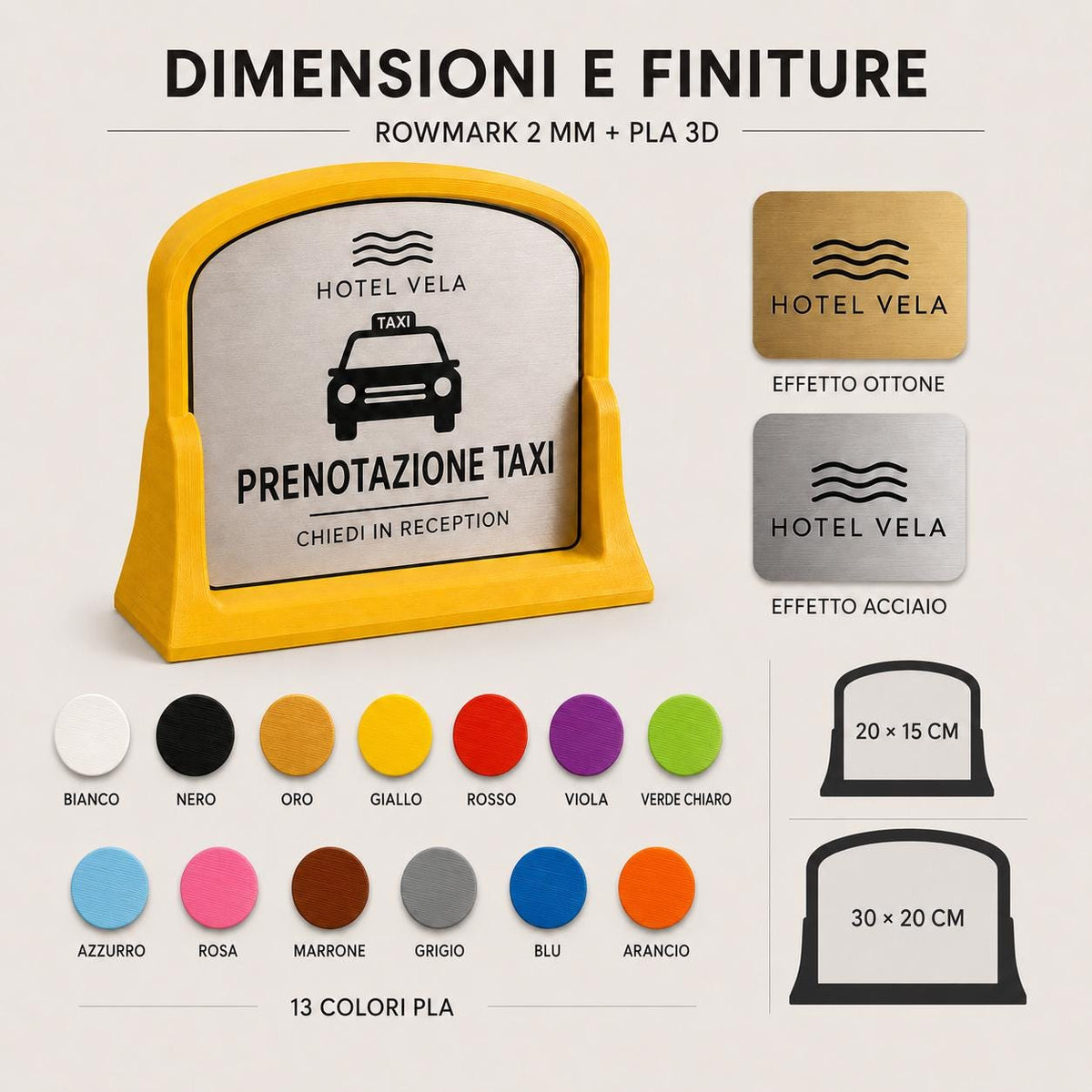 Targa Prenotazione Taxi Personalizzata Linea Tassametro | Segnaletica Hotel Reception in Rowmark e PLA 3D | Pezzo Singolo