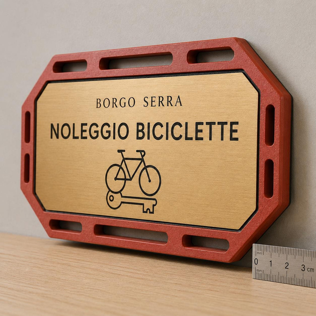 Targa Noleggio Biciclette Personalizzata Linea Pedale | Segnaletica Bike Rental Hotel in Rowmark e PLA 3D | Pezzo Singolo