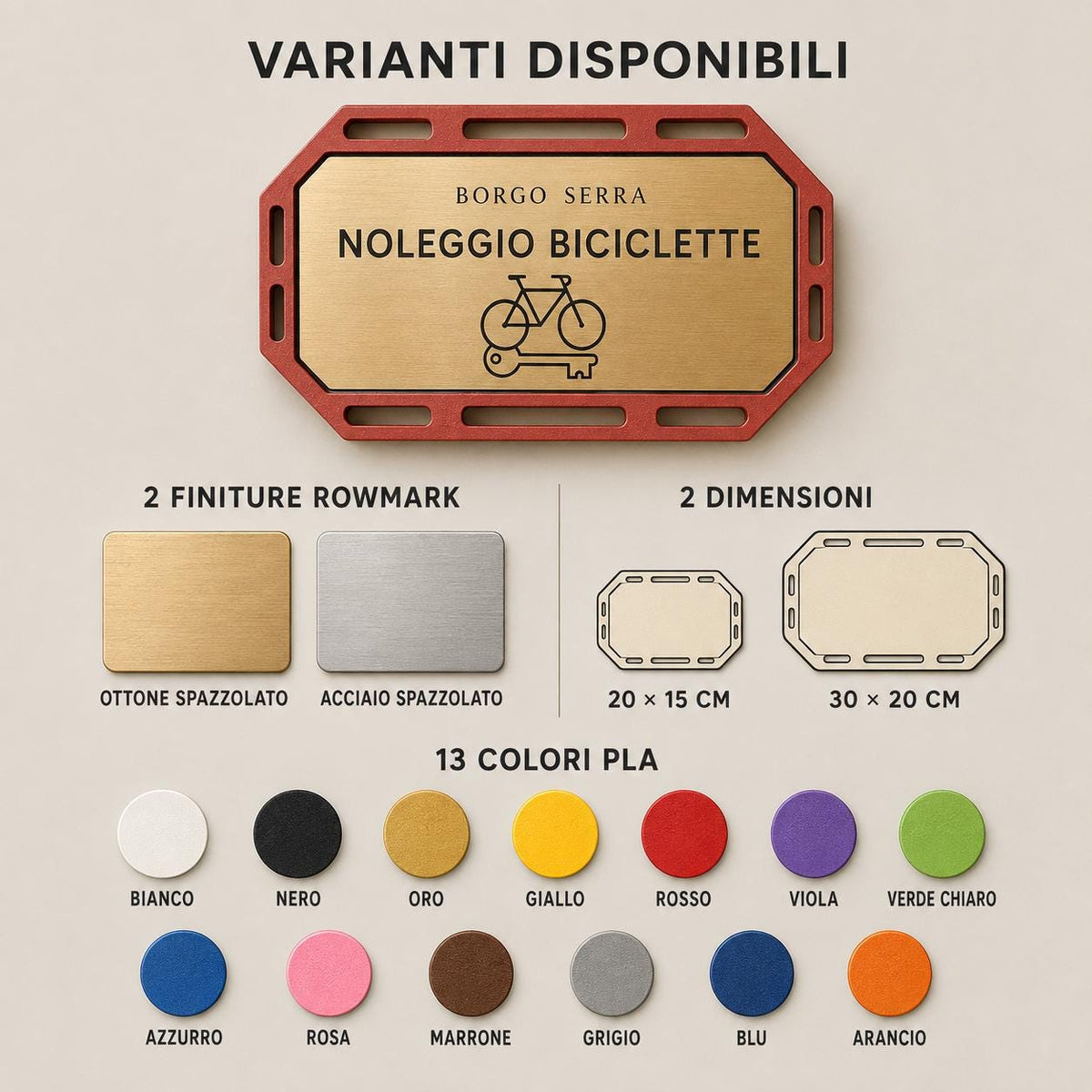 Targa Noleggio Biciclette Personalizzata Linea Pedale | Segnaletica Bike Rental Hotel in Rowmark e PLA 3D | Pezzo Singolo
