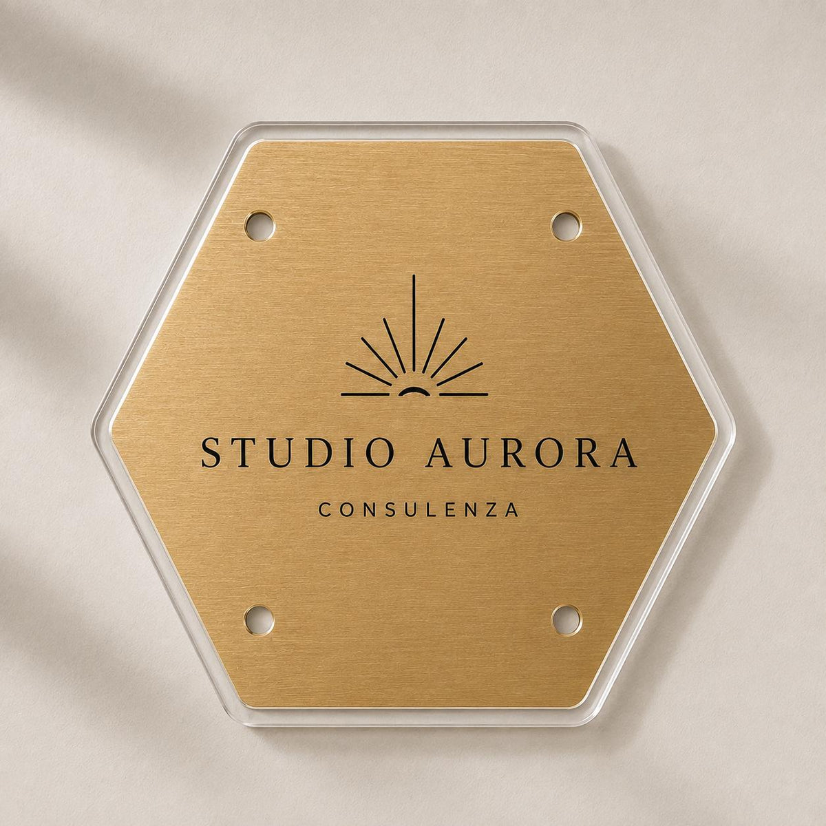 Targa Esagonale Studio Professionale Personalizzata | Plexiglas Trasparente e Rowmark ABS | 4 Fori Ø10 mm | Pezzo Singolo