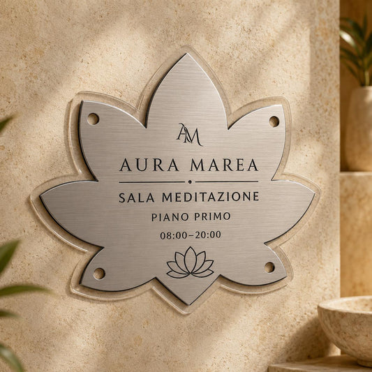 Targa a Loto Sala Meditazione Personalizzata | Plexiglas e Rowmark ABS | 4 Fori Ø10 mm | Pezzo Singolo