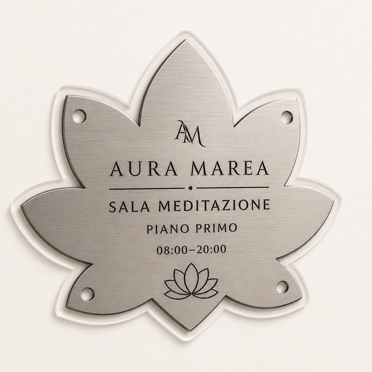 Targa a Loto Sala Meditazione Personalizzata | Plexiglas e Rowmark ABS | 4 Fori Ø10 mm | Pezzo Singolo