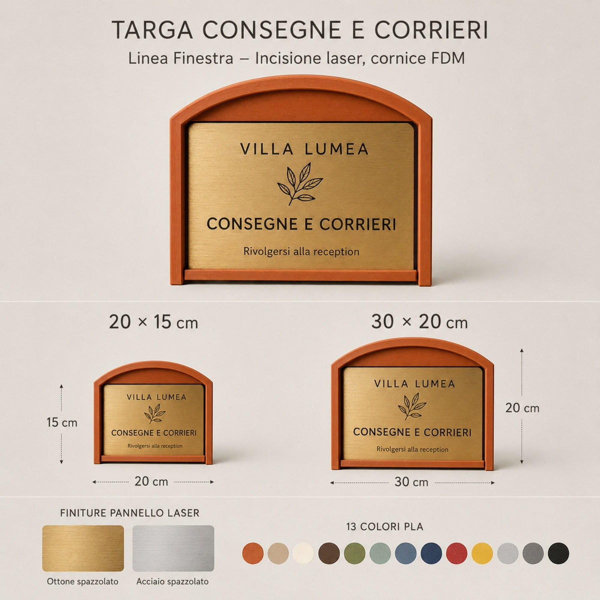 Targa Consegne e Corrieri Personalizzata | Linea Finestra | Segnaletica Hotel Reception in Rowmark e PLA 3D | Pezzo Singolo