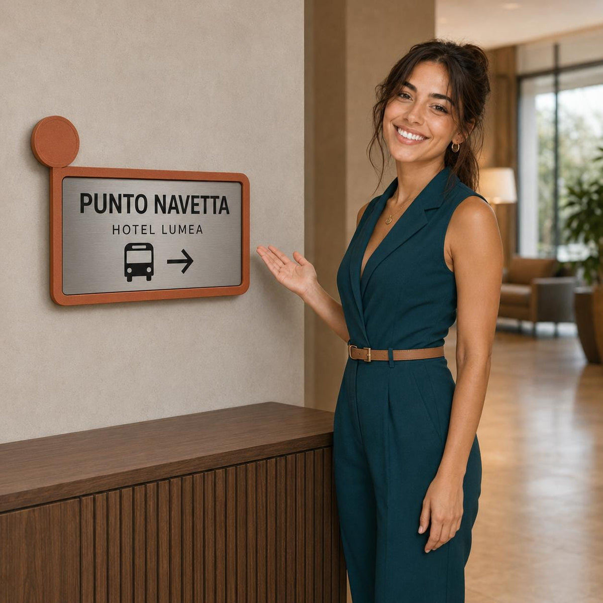 Targa Punto Navetta Personalizzata Linea Fermata | Segnaletica Shuttle Hotel in Rowmark e PLA 3D | Pezzo Singolo